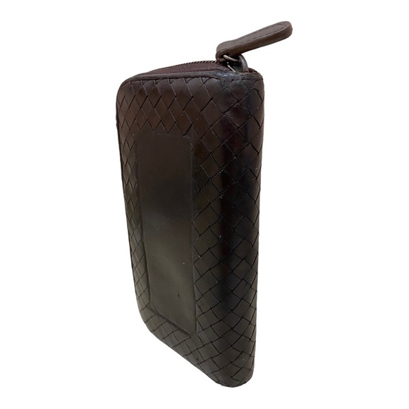 Bottega Veneta Brown Intrecciato Woven Leather Zip Around Wallet - Picture 3 of 17
